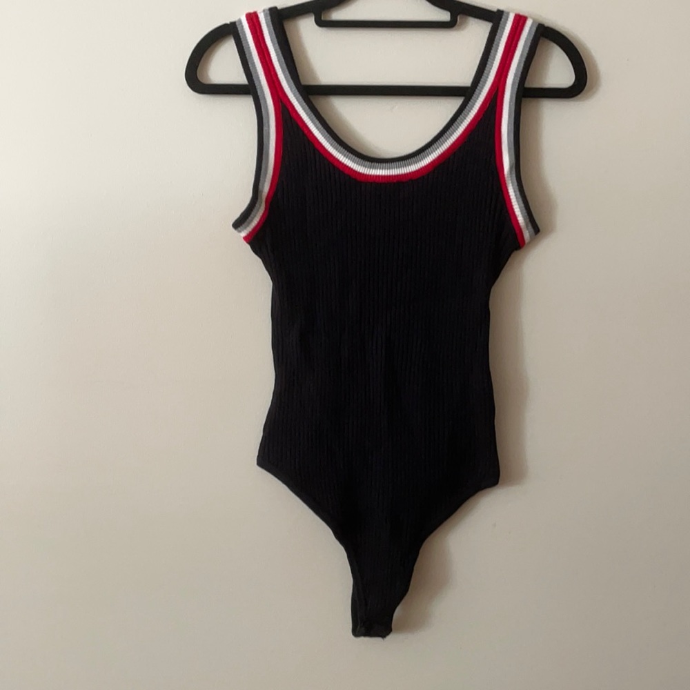 Black bodysuit with red, white & grey detail